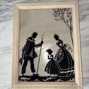 Vintage Silhouette Art Reversed Painted with Cream Frame.
